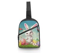 Unisex Crossbody Bag Lightweight Foldable Chest Bag Easter Bunny with Eggs Sling Bag for Travel, Hiking