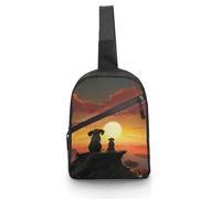 Unisex Crossbody Bag Lightweight Foldable Chest Bag Elephant And Dog Watch The Sunset Sling Bag for Travel, Hiking