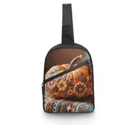 Unisex Crossbody Bag Lightweight Foldable Chest Bag Fall Pumpkin Ethic Boho Floral Sling Bag for Travel, Hiking