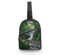 Unisex Crossbody Bag Lightweight Foldable Chest Bag Forests with Waterfalls Trees Sling Bag for Travel, Hiking