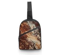 Unisex Crossbody Bag Lightweight Foldable Chest Bag Marble Mixed Brown Sling Bag for Travel, Hiking