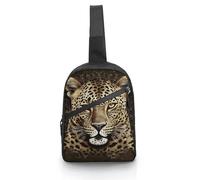 Unisex Crossbody Bag Lightweight Foldable Chest Bag Patterned Leopard Head Sling Bag for Travel, Hiking