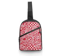 Unisex Crossbody Bag Lightweight Foldable Chest Bag Red White Sling Bag for Travel, Hiking
