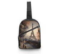 Unisex Crossbody Bag Lightweight Foldable Chest Bag Romantic Paris Eiffel Tower Sling Bag for Travel, Hiking