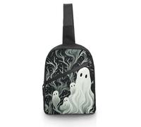 Unisex Crossbody Bag Lightweight Foldable Chest Bag White Patterned Ghost Sling Bag for Travel, Hiking