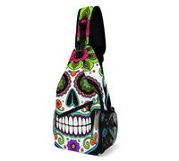 Unisex Crossbody Shoulder Backpack Day Of The Dead Vintage Mexican Flower Sugar Skulls Rucksack Anti Theft,Multipurpose Sling Backpack for Cycling Men Sports