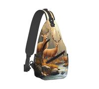 Unisex Crossbody Shoulder Bag Rustic Animal World Wildlife River Edge Deers Sling Backpack Anti Theft Shoulder Chest Bags for Hiking Cycling Camping