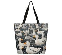 Unisex Crowds Cartoon Ducks Reusable Foldable Casual Stylish Grocery Shopping Shoulder Bags Tote Bag For Beach Travel Work School