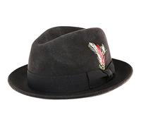 Unisex Crushable Hand Made C-Crown Felt Fedora Trilby Hat with Removable Feather 100% Wool Including Cleaning Brush (Large, Brown)