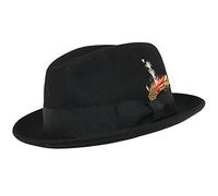 Unisex Crushable Hand Made C-Crown Felt Fedora Trilby Hat with Removable Feather 100% Wool (Large(59), Black)