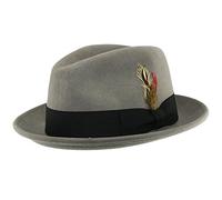 Unisex Crushable Hand Made C-Crown Felt Fedora Trilby Hat with Removable Feather 100% Wool (Medium(57), Grey)