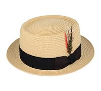 Unisex Crushable,Packable Straw Summer Beach Sun Pork Pie Trilby HAT with Band (59) Beige