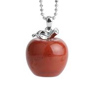 Unisex Crystal Necklace Apple Shape Natural Stone Pendant Necklace With Silver Bead Chain Boho Gemstone Jewellery Accessories Gift For Ladies With Storage Bag Red Jasper