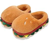 Unisex Cute Burger Plush Slippers Non-Slip Slippers Men's Funny Warm Heel Fluffy Pair Slippers for Winter, yellow, 8 UK