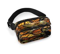 Unisex Cute Mini Zipper Everywhere Belt Bag with Adjustable Strap | Orange Monarch Butterflies Fanny Pack Fashion Waist Pack Minimalist Small Crossbody Bag for Men Women Travel Hiking