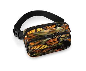 Unisex Cute Mini Zipper Everywhere Belt Bag with Adjustable Strap | Orange Monarch Butterflies Fanny Pack Fashion Waist Pack Minimalist Small Crossbody Bag for Men Women Travel Hiking
