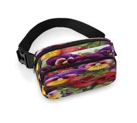 Unisex Cute Mini Zipper Everywhere Belt Bag with Adjustable Strap | Pansy Perfection Fanny Pack Fashion Waist Pack Minimalist Small Crossbody Bag for Men Women Travel Hiking
