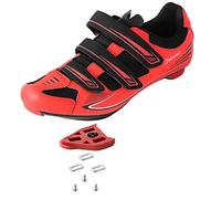 Unisex Cycling Shoes Size 14 Peleton Compatible - Mens Spin Shoes with Look Delta Cleats - Indoor Road Bikes SPD Clips, Red, 16.5 Women/15 Men