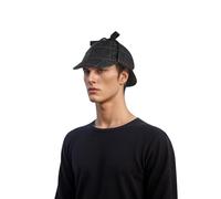 Unisex Deerstalker Hat, Sherlock Holmes Costume Accessory, Tweed Flat Cap for Men, 5 Patterns, Wool Blend, Detective Dress (UK, Alpha, One Size, L/XL (58-60cm), Midnight Blue Herringbone Windowpane)