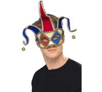 Unisex Deluxe Red and Blue Jester Masquerade Eye Mask