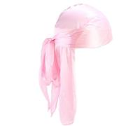 Unisex Deluxe Silky Durag Extra Long-Tail Headwraps Pirate Cap Solid Color Head Wrap Turban Cap for Women Men Pink