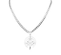 unisex Devil's Eye Lotus Crescent Moon Sword Necklace for Women Men Silver Color Plant Hollow Necklaces Jewelry