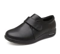 Unisex Diabetic Shoes, Breathable Leather, with Adjustable Closure, Plus Fertilizer Widening, Foot Swelling Shoes, Support for Elderly Men, Swollen Feet, Edema, Plantar Fasciitis(Black,11.5 UK)