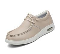 Unisex Diabetic Shoes Casual Slip on Leather Oxfords Slipper for Swollen Feet Plantar Fasciitis Lightweight Walking Loafers,Beige,4 UK
