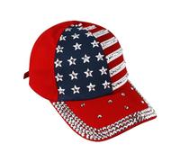 Unisex Distressed Bling Diamond Baseball Cap Stylish Trucker Visor Snapback Hat Summer UV Protection USA Crystal Sun Hat Mens Women Studded Sparkling Fashion Cap for Driving Sport Hiking Red