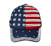 Unisex Distressed Bling Diamond Baseball Cap Stylish Trucker Visor Snapback Hat Summer UV Protection USA Crystal Sun Hat Mens Women Studded Sparkling Fashion Cap for Driving Sport Hiking Navy Blue