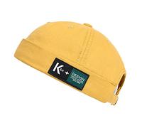 Unisex Docker Brimless Hats Beanie Skullcap Worker Sailor Cap Retro Rolled Cuff Skull Caps with Adjustable (7731-Yellow)
