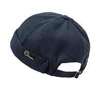 Unisex Docker Brimless Hats Beanie Skullcap Worker Sailor Cap Retro Rolled Cuff Skull Caps with Adjustable (MP113*Dark Blue)