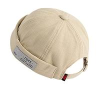 Unisex Docker Brimless Hats Beanie Skullcap Worker Sailor Cap Retro Rolled Cuff Skull Caps with Adjustable (Love-Beige)
