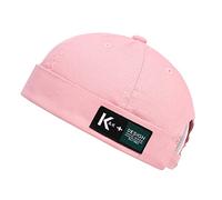 Unisex Docker Brimless Hats Beanie Skullcap Worker Sailor Cap Retro Rolled Cuff Skull Caps with Adjustable (7731-Pink)