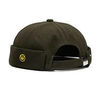 Unisex Docker Cap Hats Skullcap Beanie Worker Sailor Cap Brimless Cap Retro Rolled Cuff Skull Caps with Adjustable (Smiley-Dark Green)