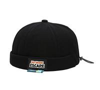 Unisex Docker Cap Hats Skullcap Beanie Worker Sailor Cap Brimless Cap Retro Rolled Cuff Skull Caps with Adjustable, Dzm108-black, One size