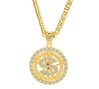 Unisex Dollar Sign Necklace Gold and Silver Two-Tone Shiny Pendant Men's Rapper Hip-Hop Accessory for 70s80s90s Outfits Adjustable Chain Length Perfect for Halloween, M, Alloy Steel, No Gemstone