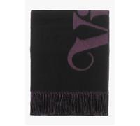 Unisex Double Face Half Logo Black Wool Scarf - Black Fabric / One Size