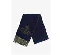Unisex Double Logo Navy Blue Wool Scarf - Navy Fabric / One Size