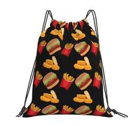 Unisex Drawstring Bag Fast Food Burger Fries and Chicken Nuggets Cinch Sack Eco Friendly Drawstring Backpack for Children Teenager Activities 36X42cm