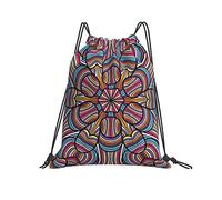 Unisex Drawstring Bag Optical Illusion Mandala Flower Sport Gym Sack Premium Cinch Sack For Beach Activities Adults 36X42Cm