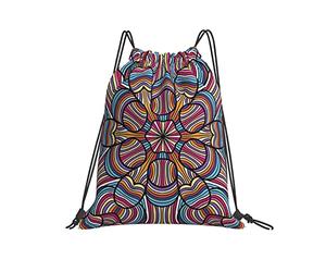 Unisex Drawstring Bag Optical Illusion Mandala Flower Sport Gym Sack Premium Cinch Sack For Beach Activities Adults 36X42Cm