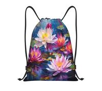 Unisex Drawstring Bag Painting Waterlily Lotus Cinch Sack Personalised Gym Backpack for Children Adults Shopping 36X42cm