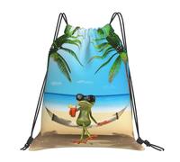Unisex Drawstring Bag Palm Tree Tropical Beach Blue Sky Ocean Frog, Personalised Gym Backpack, Premium Swim String Backpack, for Men Holidays 36X42cm