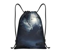 Unisex Drawstring Bag Scared Night Garden Moon Light Print Swim String Backpack Daily Swimming Backpack for Holidays Women Men 36X42cm
