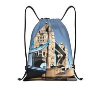 Unisex Drawstring Bag Tower Bridge in London Print String Sackpack Foldable Trainer Bags for Teenager Shopping Beach 36X42cm