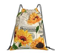 Unisex Drawstring Bag Vintage Newspaper Sunflower Retro French Magazine School Bags Daily Swimming Backpack for Men Boys Teenager 36X42cm