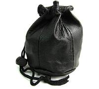Unisex Drawstring Black Leather Pouch