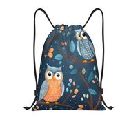 Unisex Drawstring Gym Bag Cute Animal Owl Leaves Swim String Backpack Daily Drawstring Backpack for Adults School Yoga 36X42cm