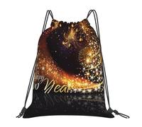 Unisex Drawstring Gym Bag Gold Merry Christmas And Happy New Year, Lightweight Drawstring Backpack, Personalised Swim Bags, for Beach Yoga 36X42cm